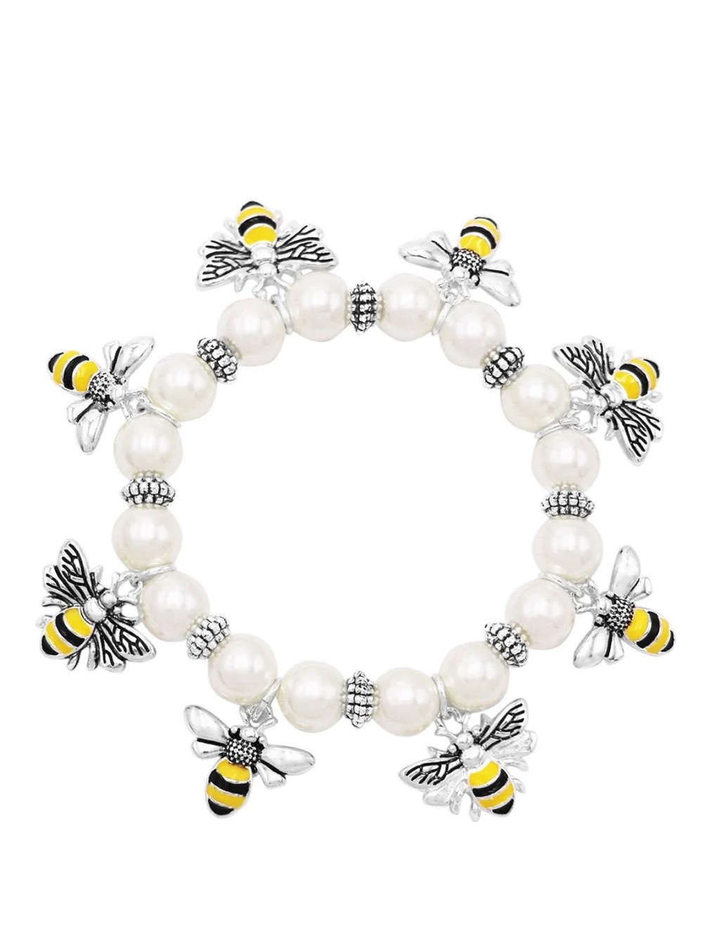 Rosemarie Collections BEEutiful Pearl Honey Bee Charm Stretch Bracelet